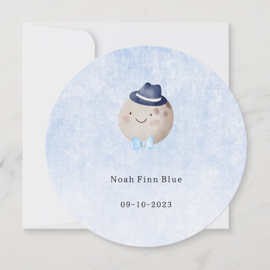 Cute Moon With Hat And Bow Baby Boy Card 招待状 (正面)