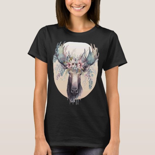 Cute Moose Flower Crown Animal Tシャツ (正面)
