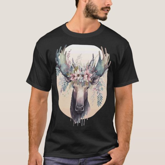 Cute Moose Flower Crown Animal Tシャツ (正面)
