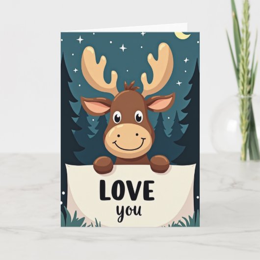 Cute Moose Forest Love You Card カード (正面)