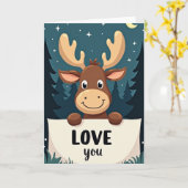 Cute Moose Forest Love You Card カード (黄色い花)