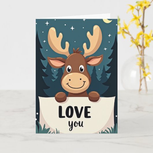 Cute Moose Forest Love You Card カード (黄色い花)