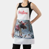 Cute Moose in Snowy Forest Christmas Personalized  エプロン (インサイチュ)