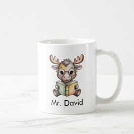 Cute Moose Reading a Book Custom コーヒーマグカップ