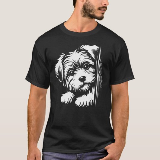 Cute Morkie Peeking Dog Graphic Design Tシャツ (正面)