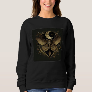 Cute Moth Butterfly Moon Illustration Flowers Wome スウェットシャツ