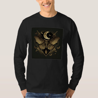 Cute Moth Butterfly Moon Illustration Flowers Wome Tシャツ