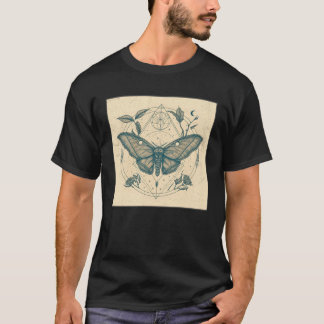 Cute Moth Butterfly Moon Illustration Flowers Wome Tシャツ