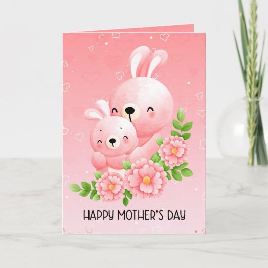 Cute Mother and Baby Bunny Mother's Day Folded シーズンカード (正面)