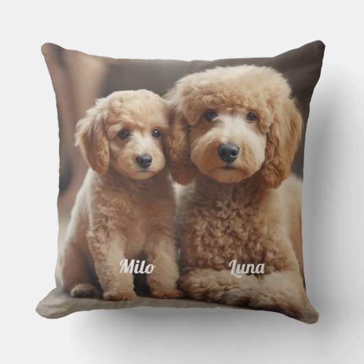 Cute Mother and Son Poodle Personalized クッション (正面)