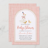 Cute Mother Goose & Gosling Pink Baby Shower   招待状 (正面/裏面)
