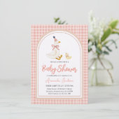 Cute Mother Goose & Gosling Pink Baby Shower   招待状 (スタンド正面)