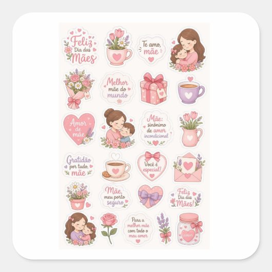 Cute Mother’s Day Stickers Sheet スクエアシール (正面)