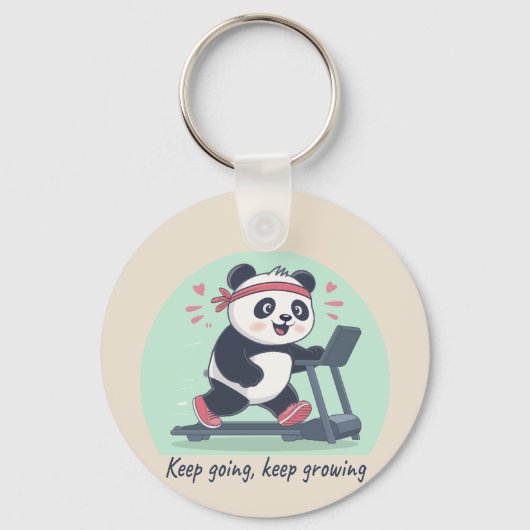Cute Motivational Panda on Treadmill キーホルダー (正面)