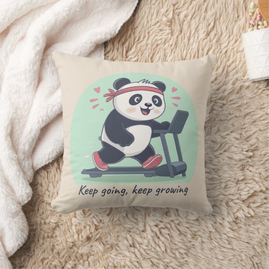 Cute Motivational Panda on Treadmill クッション (ブランケット)