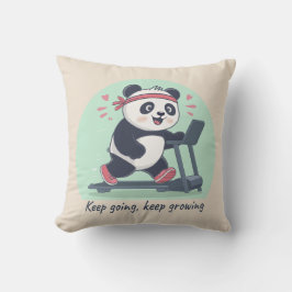 Cute Motivational Panda on Treadmill クッション