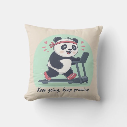 Cute Motivational Panda on Treadmill クッション (正面)