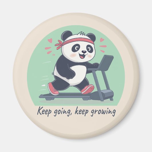 Cute Motivational Panda on Treadmill マグネット (正面)