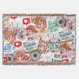 Cute Motivational – Positive Quote Kawaii  スローブランケット