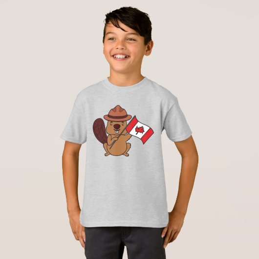 Cute Mountie Beaver Canada Kids Graphic Tee Tシャツ (正面フル)