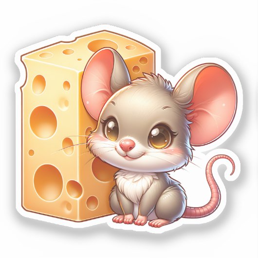 Cute Mouse and Cheese Cartoon シール (正面)