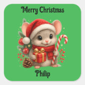 cute mouse Christmas holiday Sticker スクエアシール (正面)