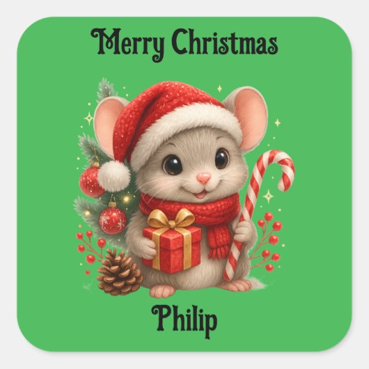 cute mouse Christmas holiday Sticker スクエアシール (正面)