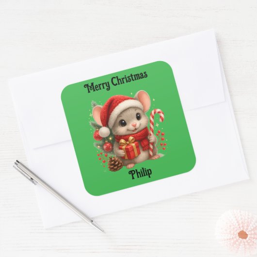 cute mouse Christmas holiday Sticker スクエアシール (封筒)