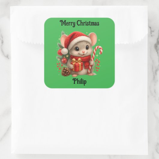 cute mouse Christmas holiday Sticker スクエアシール (バッグ)