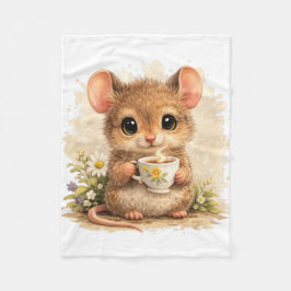 Cute Mouse Coffee Blanket – Kawaii Animal フリースブランケット