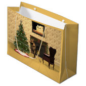 Cute Mouse Decorating a Christmas Tree ラージペーパーバッグ (正面アングル)