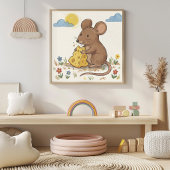 Cute Mouse Eating Cheese Crayon Drawing Kid ポスター