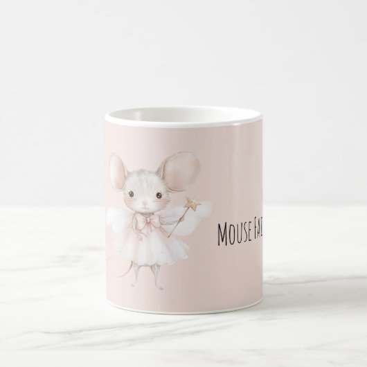 Cute Mouse Fairy Pink Wings コーヒーマグカップ (中央)