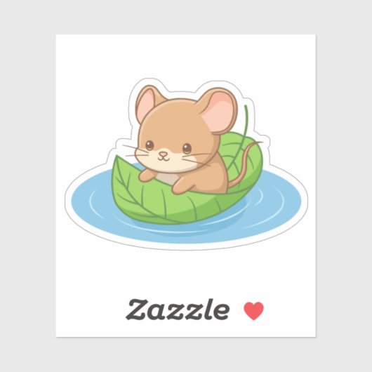 Cute Mouse in a Leaf Boat シール (シート)