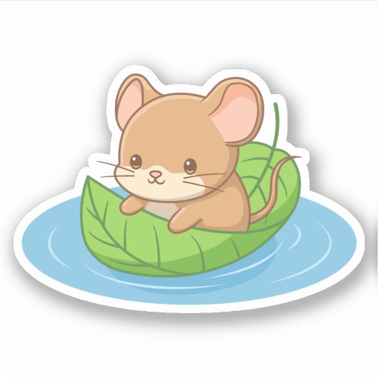 Cute Mouse in a Leaf Boat シール (正面)