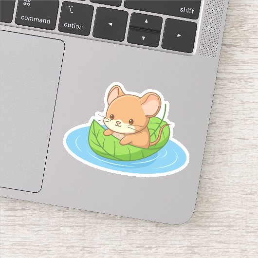 Cute Mouse in a Leaf Boat シール (詳細)