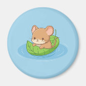 Cute Mouse in a Leaf Boat Blue マグネット (正面)