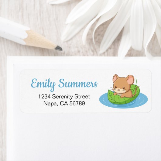 Cute Mouse in a Leaf Boat Return Address ラベル (インサイチュ)