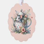 Cute Mouse in Floral Teapot Illustration オーナメントカード (左)