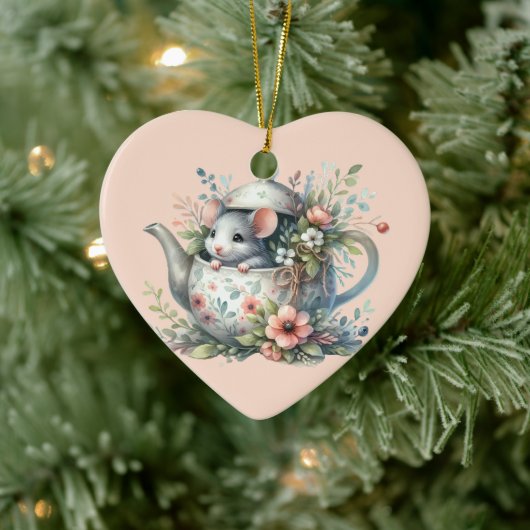 Cute Mouse in Floral Teapot Illustration セラミックオーナメント (ツリー)