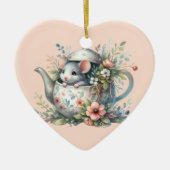 Cute Mouse in Floral Teapot Illustration セラミックオーナメント (正面)
