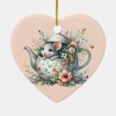 Cute Mouse in Floral Teapot Illustration セラミックオーナメント (裏面)