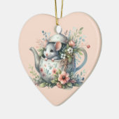 Cute Mouse in Floral Teapot Illustration セラミックオーナメント (左)
