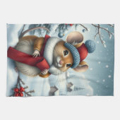 Cute Mouse in Preppy Winter Attire and Hat Winter キッチンタオル (横)
