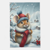 Cute Mouse in Preppy Winter Attire and Hat Winter キッチンタオル (縦)