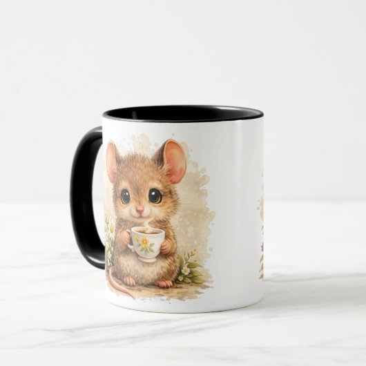 Cute Mouse Mug – Adorable Mouse Drinking Coffee マグカップ (正面左)