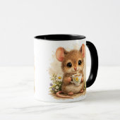 Cute Mouse Mug – Adorable Mouse Drinking Coffee マグカップ (正面右)