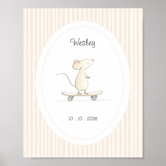 Cute Mouse Nursery Name Date Poster ポスター (正面)