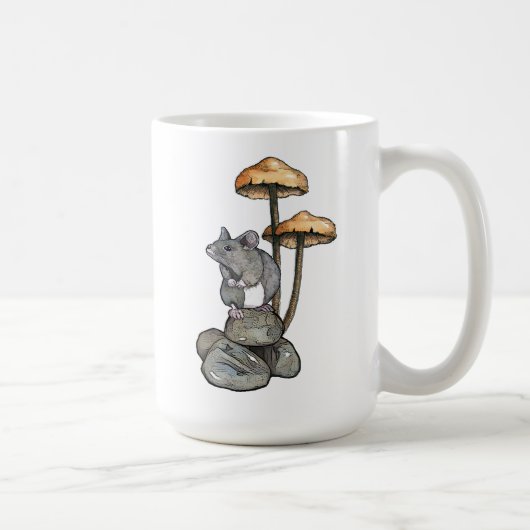 Cute Mouse Standing on Rocks, with Mushrooms コーヒーマグカップ (右)