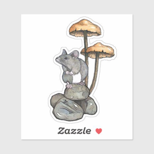 Cute Mouse Standing on Rocks, with Mushrooms シール (シート)